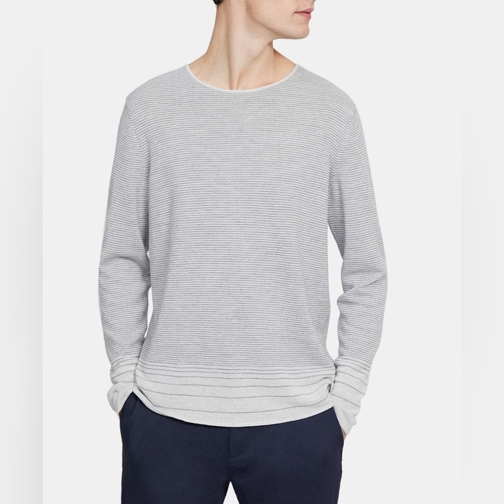 Theory striped merino wool linen blend‎ men’s crewneck striped sweater size XL